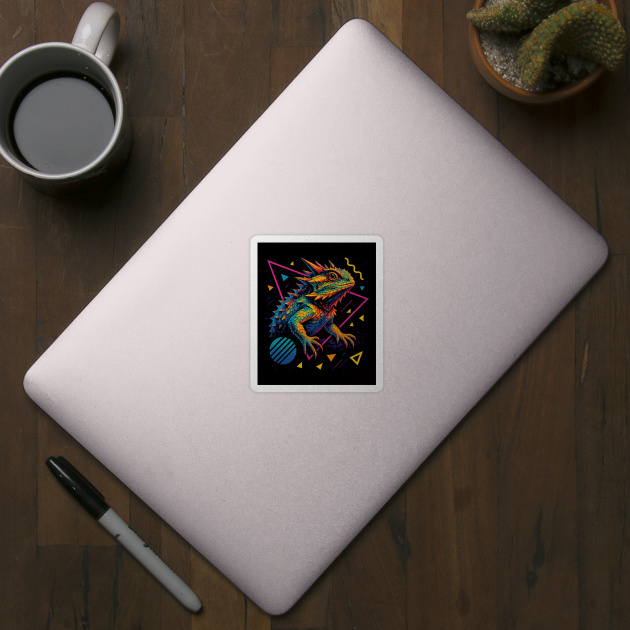 Retro Neon Mountain Horn Lizard by Reptiq's Store